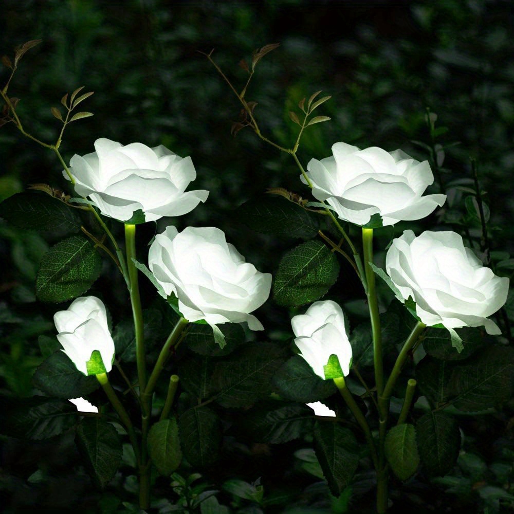 Luz Solar de rosa para jardín, LED realista, flor de rosa, decoración de cementerio, luz de estaca, jardín, patio, tumba, decorativa, resistente al agua