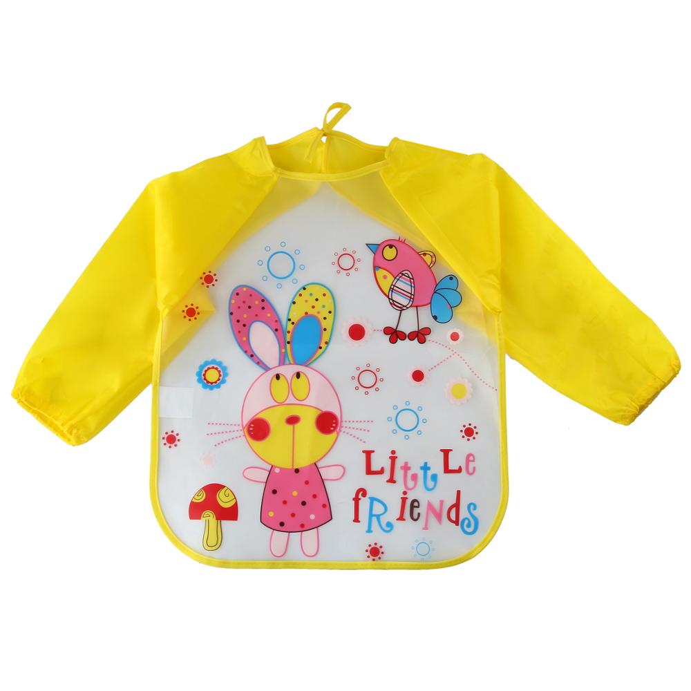 Cartoon Baby Bibs Colorful Long Sleeve Apron Waterproof Toddler Feeding Bibs Burp Cloths Children Painting Clothes Baby Bibs: Red