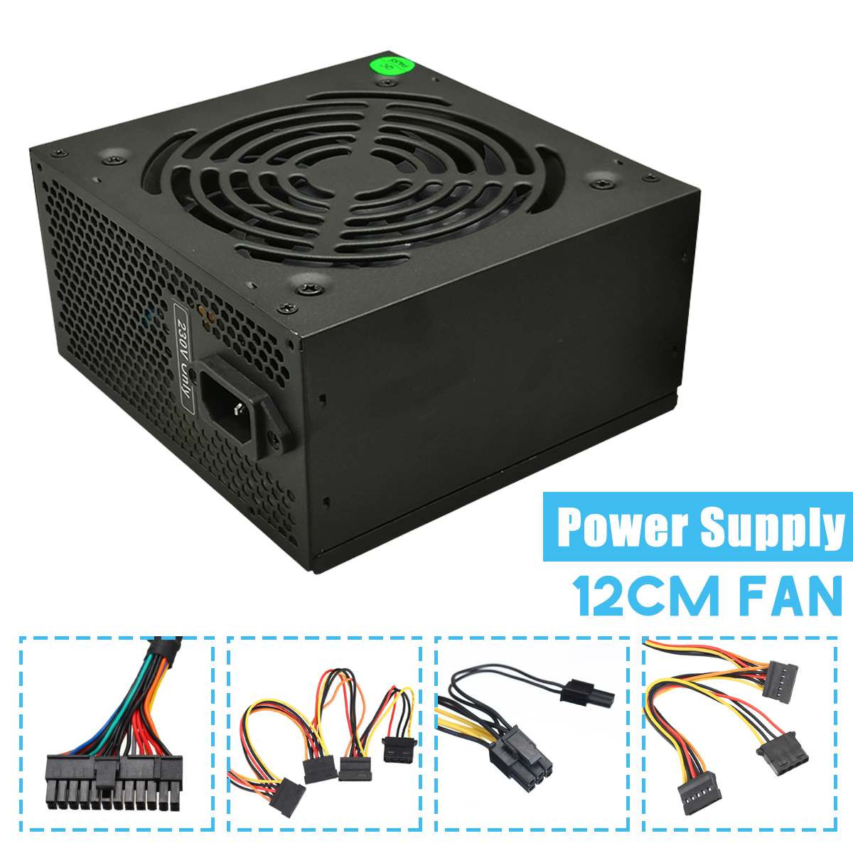 650W PC Power Supply For Computer Module PC PSU PFC 24Pin SATA 6Pin 4Pin 12cm Quiet LED Fan 110~230V Efficiency 80%