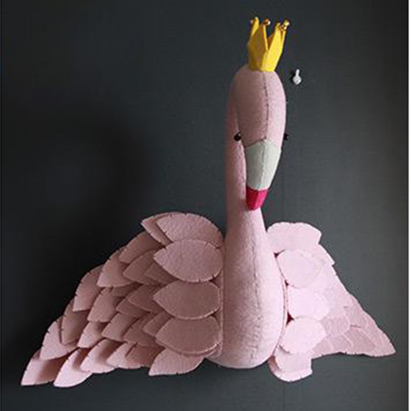 Handgemaakte Roze Kroon Swan Muur Decor Gevulde Pop Speelgoed 3D Dierenkop Speelgoed Muur Opknoping Flamingo Decoratie Babykamer Muur kunstwerk