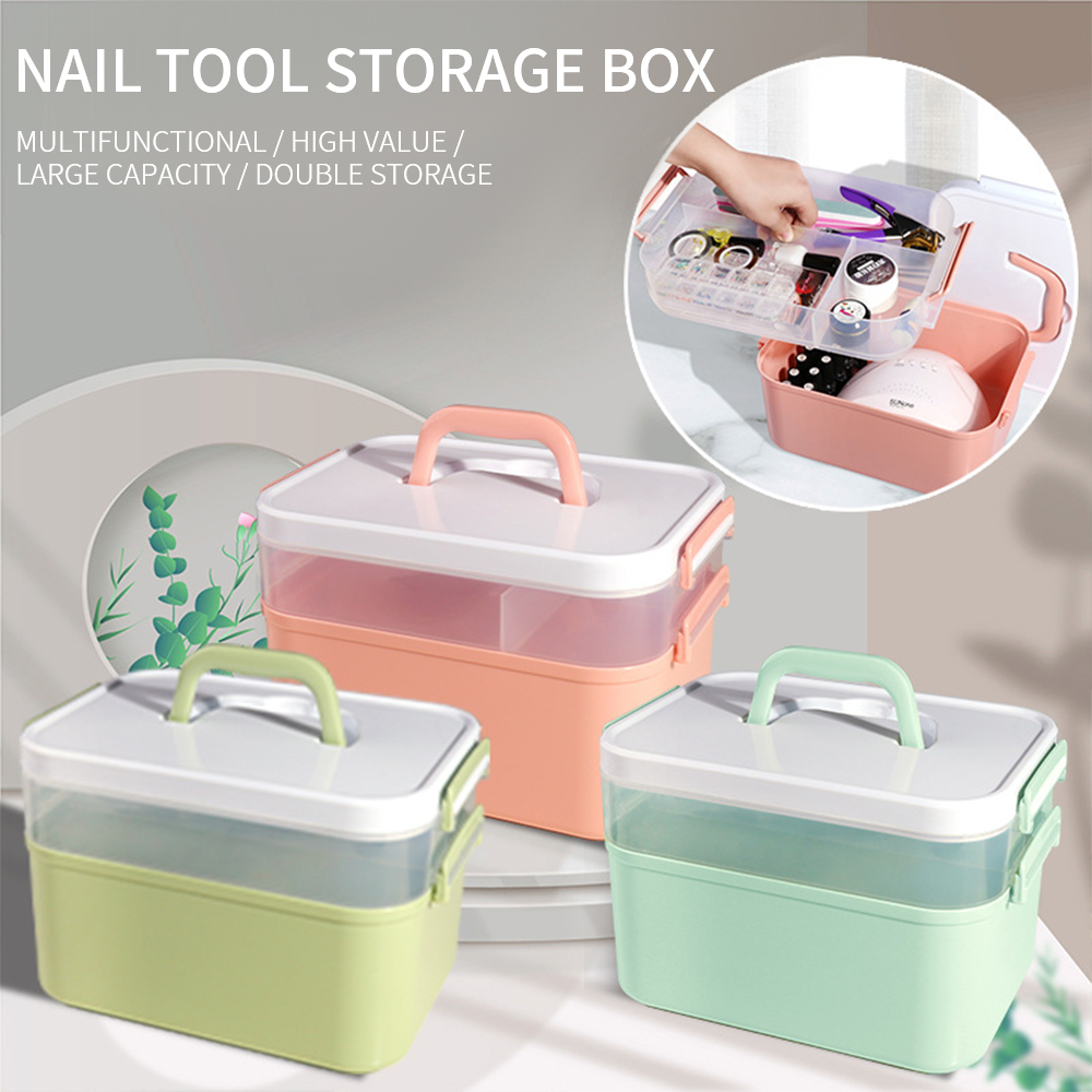Boîte de rangement de bureau à main, étui à outils de manucure, conteneur en plastique, ciseaux, évaluation, bijoux, vernis à ongles, stylo,