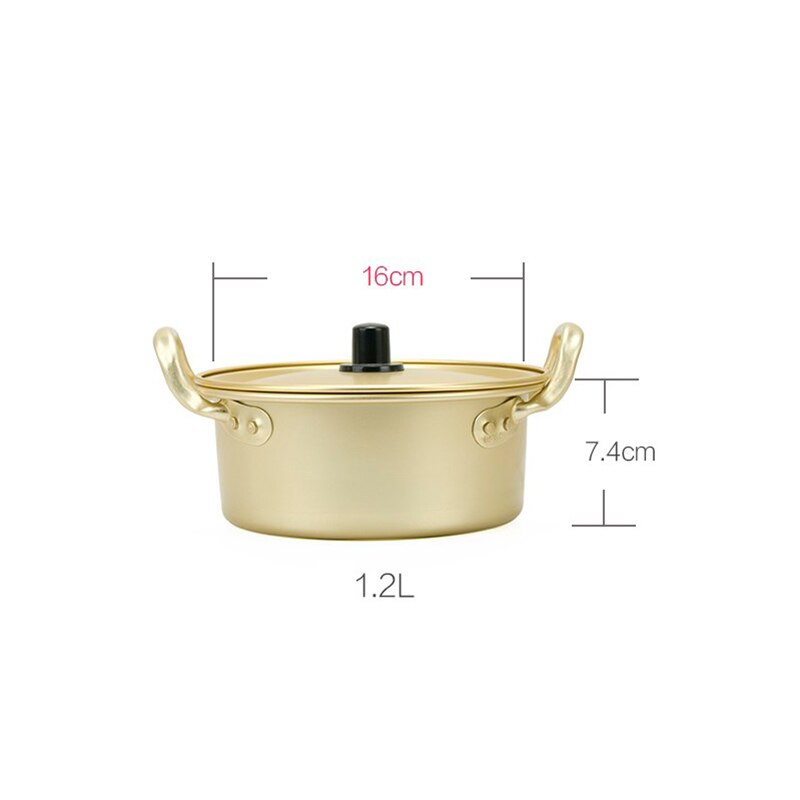 Golden Noodle Pot Korean Ramen Noodles Pot Aluminum Soup Pot With Lid Noodles Milk Egg Soup Kitchen Tools Cooking Pot Fast: 16cm