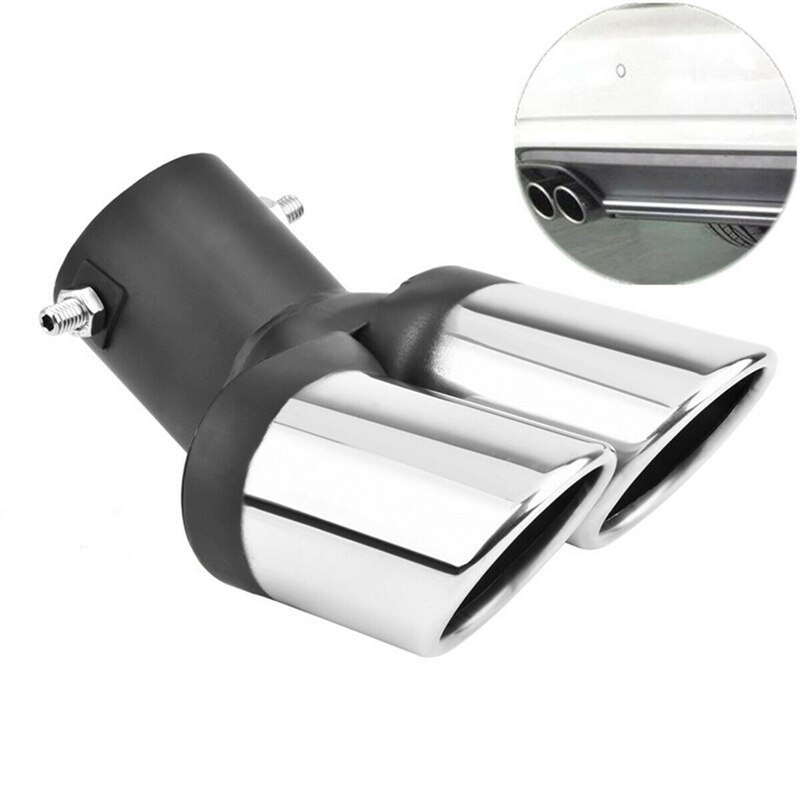 Car Universal 6m Stainless Steel Dual Outlet Exhaust Pipe Muffler Tail Throat Muffler Tip Pipe Grilled Black: Default Title