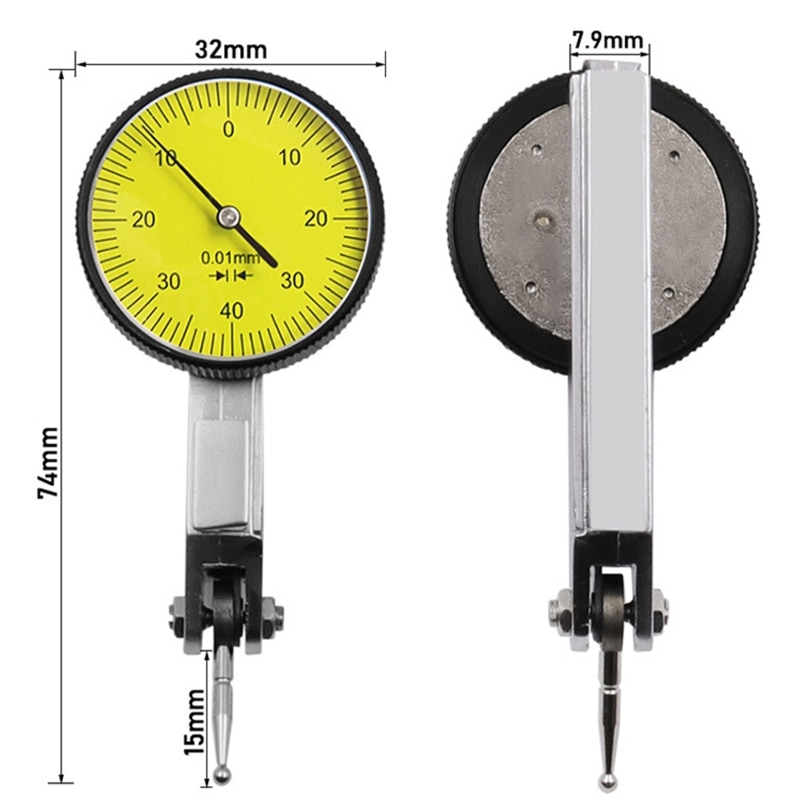 Accurate Dial Gauge Test Indicator Precision Metric with Dovetail Rails Mount 0-40-0 0.01mm Measuring Instrument