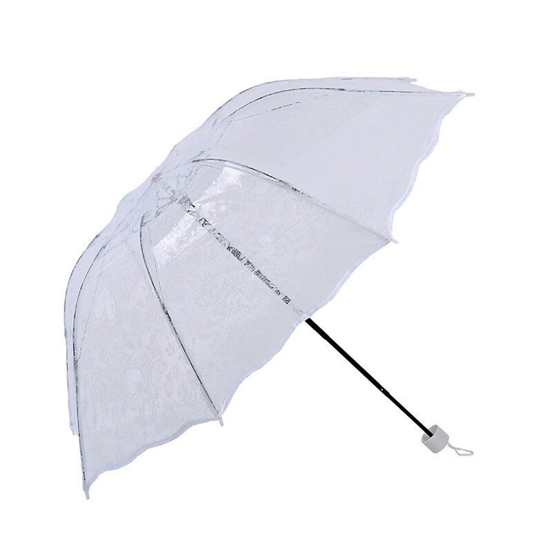 Parapluie de princesse Transparent en dentelle, épais, trois plis, romantique, imprimé coeur rouge, en PVC, pour les amoureux des filles, directe