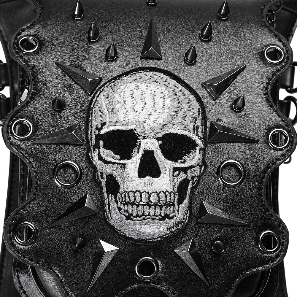 Punk Rock Waist Bag For Women Steampunk Rivets Skull Totes Crossbody Shoulder Bag Men Motorcycle Leg Belt Hip Pouch Pack