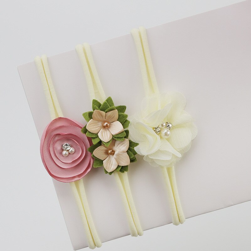 3Pcs/Set Cute Baby Girls Simulated Pearl Flower Headband Elastic Floral Hairbands Kids Hair Accessories