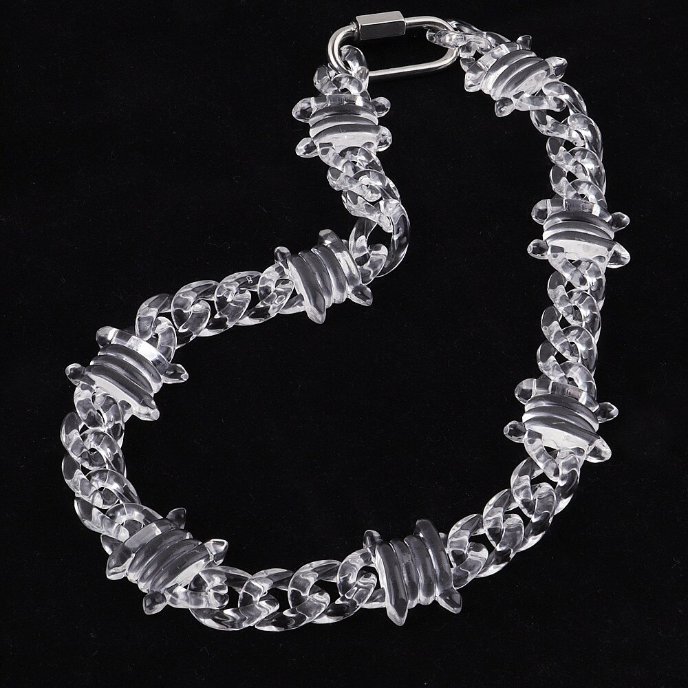 FishSheep Rock Punk Transparent Acrylic Spike Chain Necklace For Men Women Clear Chain Lock Pendants Necklaces Jewelry