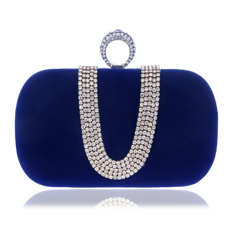 Bolsos de mano de mujer con diamantes de imitación U de , bolsos de noche de Metal con diamantes, Mini bolsos de hombro con cadena, bolsos de noche para vestido de noche: Blue