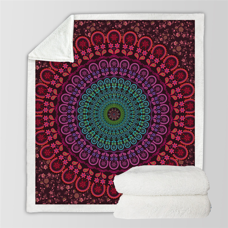 BeddingOutlet Mandala couverture pour adultes microfibre bohème en peluche Sherpa jeter couverture sur lit mince couette cobertor literie