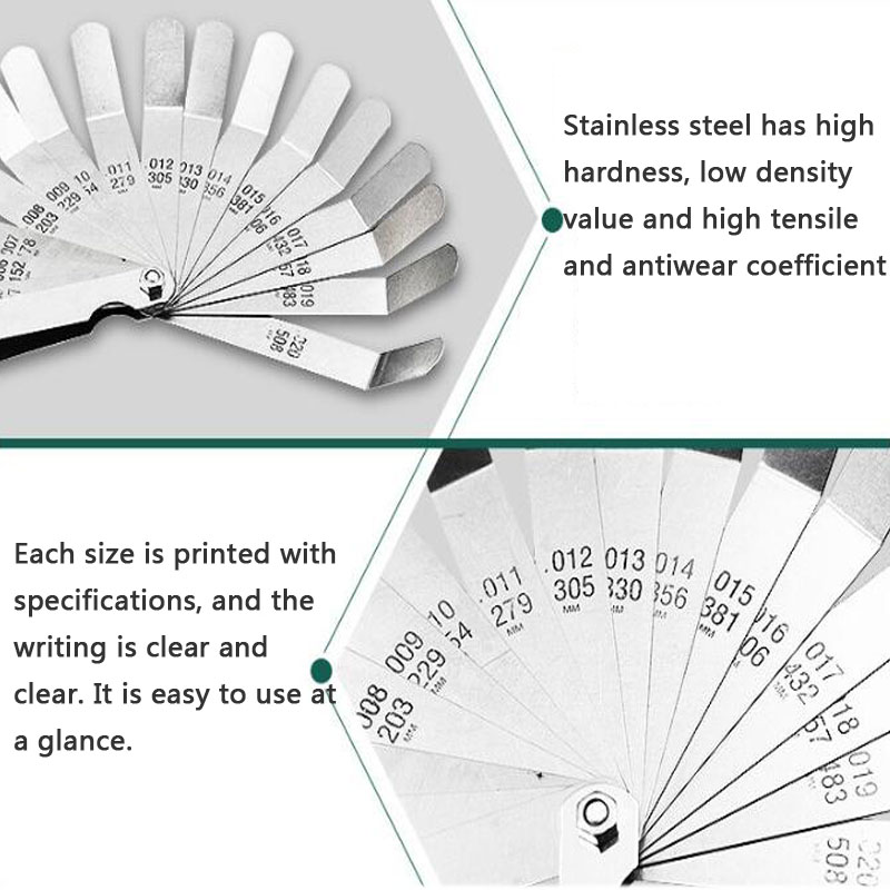 Metric Feeler Gauge Gap Ruler 16 Blade Thickness Gap Thickness Gauge 0.127-0.508mm Anti-Rust Plug gauge Measuring Instrument