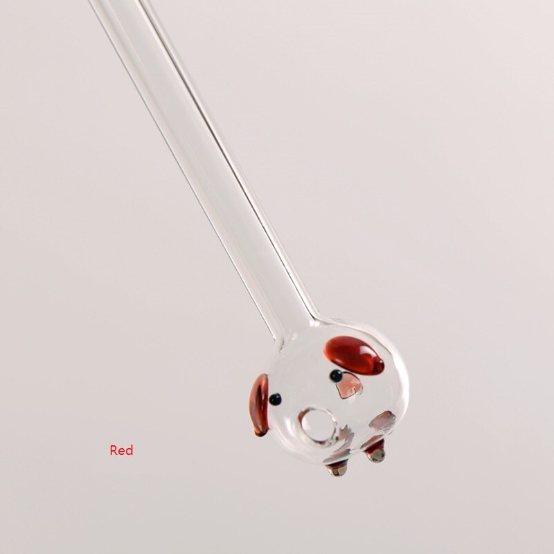 3pcs/lot Glass Straws Pig Glass Straw Lovely Drink Like Fish Handmade Glass Straw Pipette Pig Drinking Straws: wine red