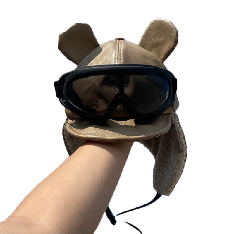 Sombrero y gafas de Trapper Vintage para hombre y mujer, accesorios de disfraz, con orejeras de piel, gorro de Trapper Flyer, recuerdo de de cumpleaños: Khaki