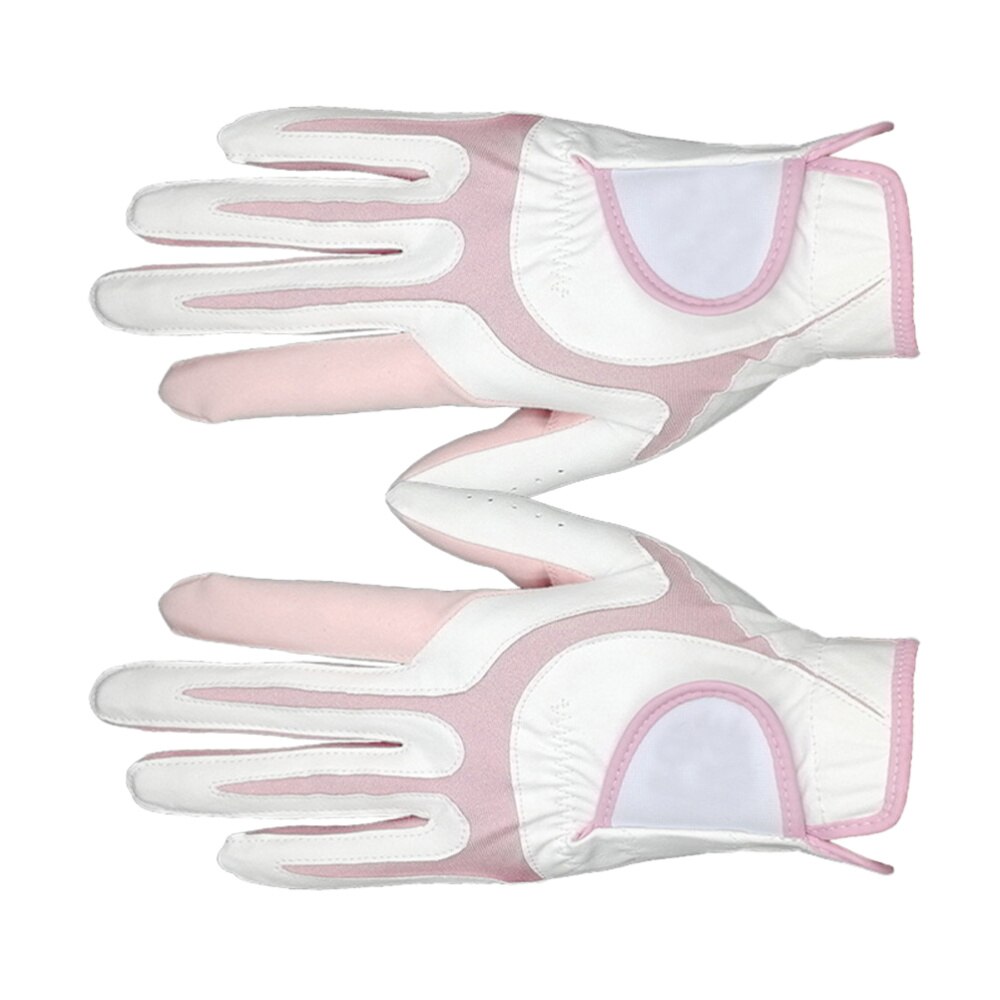 1 par kvindelige golfhandsker solskinsbeskyttelsesdæksel tynde åndbare mikrofiberhandsker til nybegynder af golfentusiaster (hvidrosa