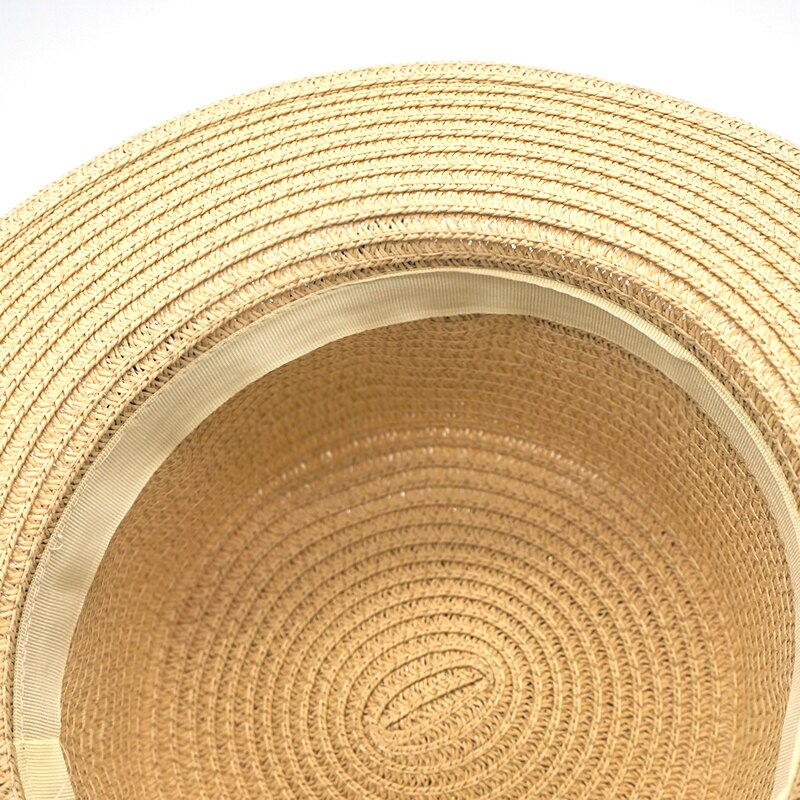 eenvoudige Zomer Vrouwelijke Casual Panama ouder-kind Strand Hoed Dame Vrouwen Platte rand Strik Stro cap glris zonnehoed