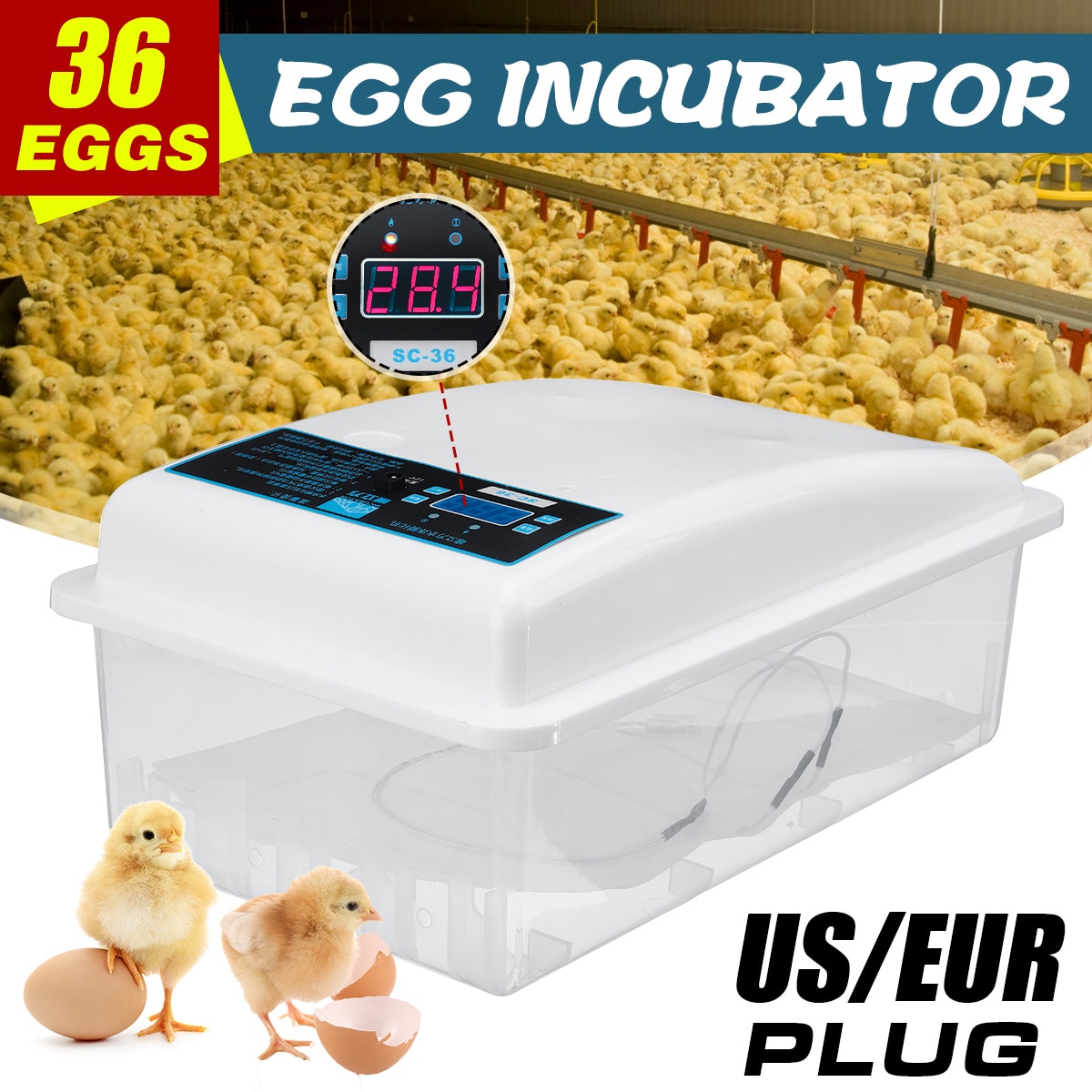 Automatic Digital 36 Eggs Turning Incubators Chicken Chick Farm Hatcher Temperature Control for Chicken Eggs Incubator