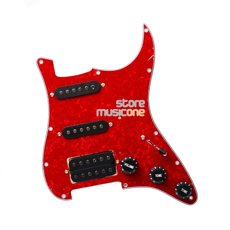 Flerfarvet elektrisk guitarpladebeskyttelse og sort ssh-indlæst forbundet bundplademontering: Rød perle