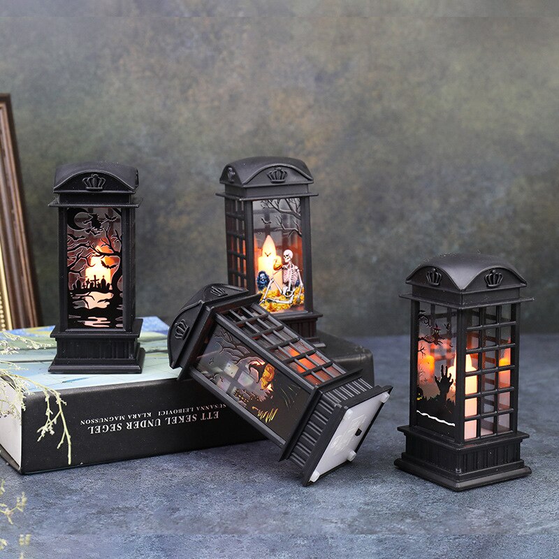 Przenośny retro lampion z dyni na Halloween zamek lampa z płomieniem świąteczna dekoracja rekwizyty