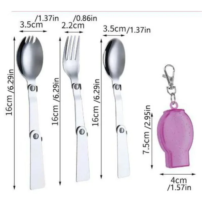 1pc 304 foldbar ske i rustfrit stål, bordservice, udendørs bærbar, tredobbelt ske, gaffel, rejsefoldbar ske