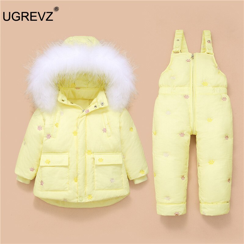 neue Winter freundlicher Kleidung setzt 2Stck Dicke Daunen Jacke Overall Baby Jungen Warme Gesamt freundlicher Mädchen Schneeanzug 12M 2 3 Jahr: K38-M2001Gelb / 2T