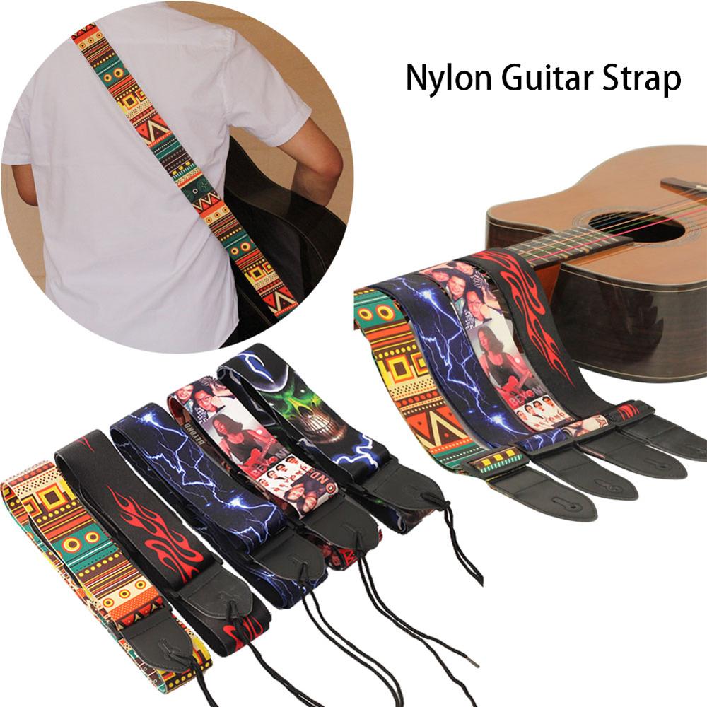 Sangle de guitare en Nylon pour guitare électrique acoustique et basse ceinture de guitare multicolore réglable sangles en Nylon d'impression colorée