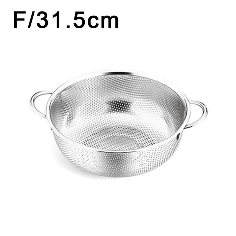 Steel Drain Basket Colander Fruit Rice Vegetable Washing Basket Strainer Drainer With Handle For Home Kitchen: F