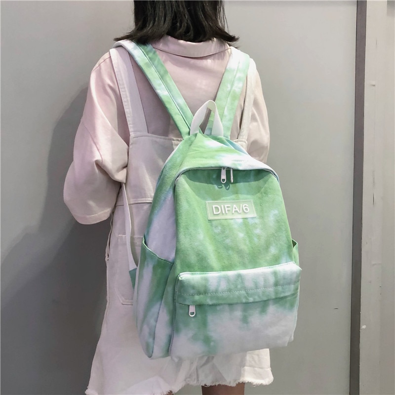 DCIMOR Tie-dyed canvas Women Backpack Schoolbags for Teenage girls Travel Backpack College student Book bag Mochila