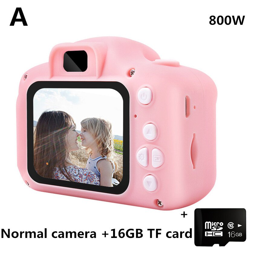 Børnekamera 2000w søde børnekamera med 16gb tf-kort vandtæt 1080p hd-skærm kamera videolegetøj udendørs fotografering: A- lyserød normal