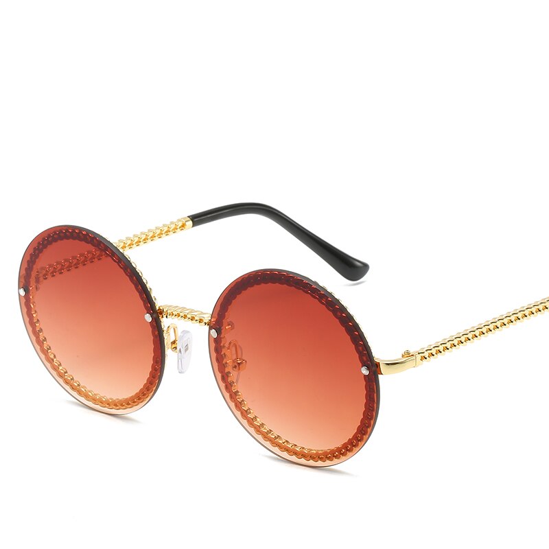 Mærke runde solbriller kvinder luksus kantløse feamle nuancer europa populære ins solbriller lunettes de sol femme: Guldrød