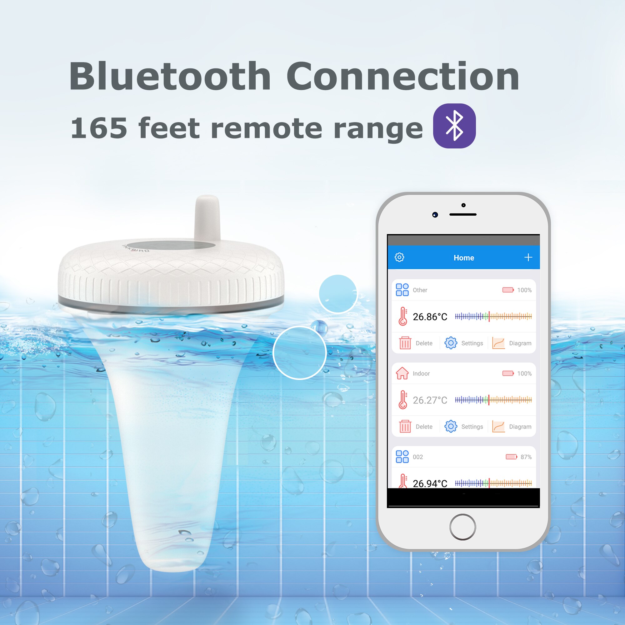Inkbird trådløs indendørs udendørs flydende pooltermometer ibs -p01b til swimmingpool, badevand, kurbade, akvarier og fiskedamme