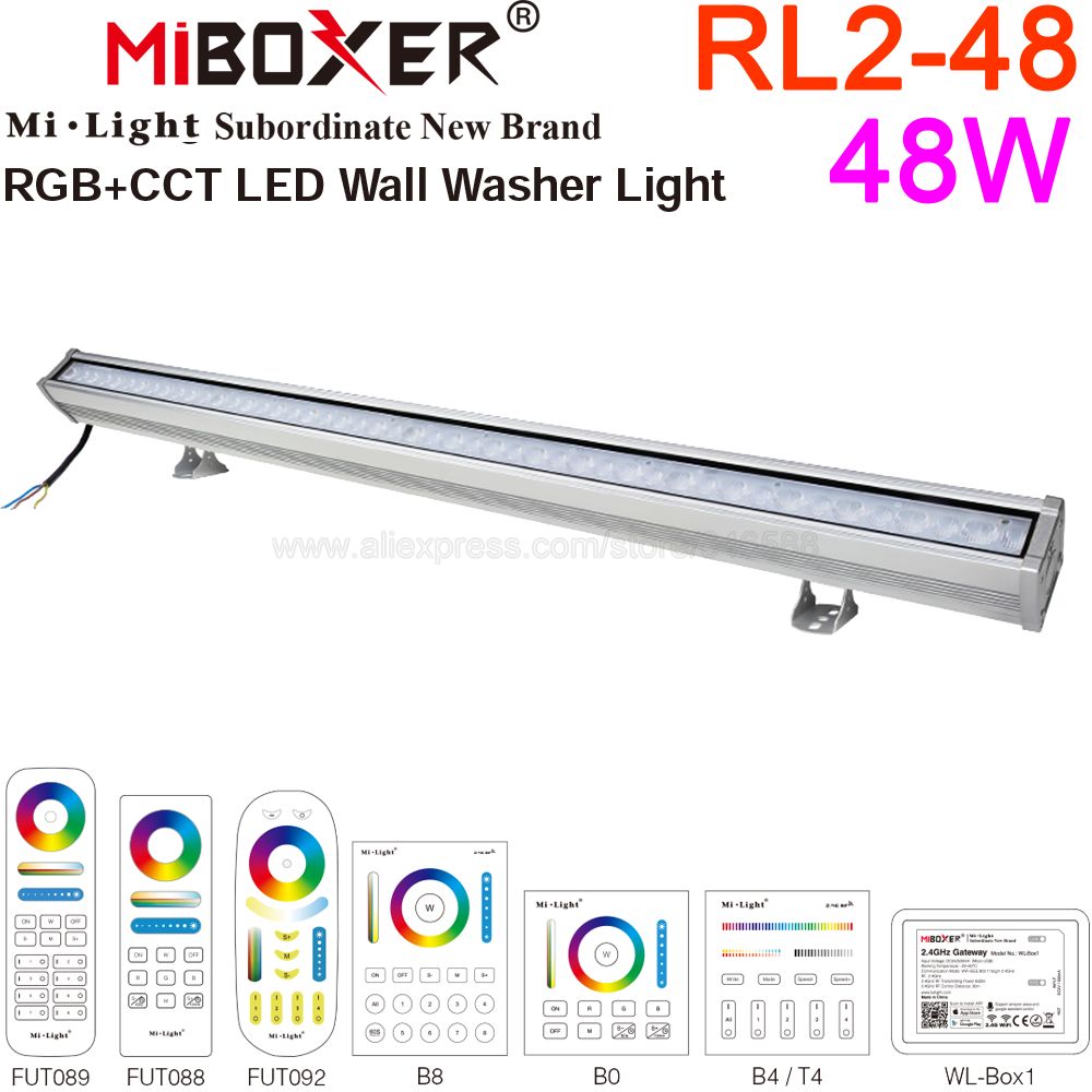 Miboxer  rl2-48 ac110-240v 48w rgb + cct led vægvaskemaskine lys vandtæt  ip66 udendørs lys, dæmpbar rgb cct underordnet lampe