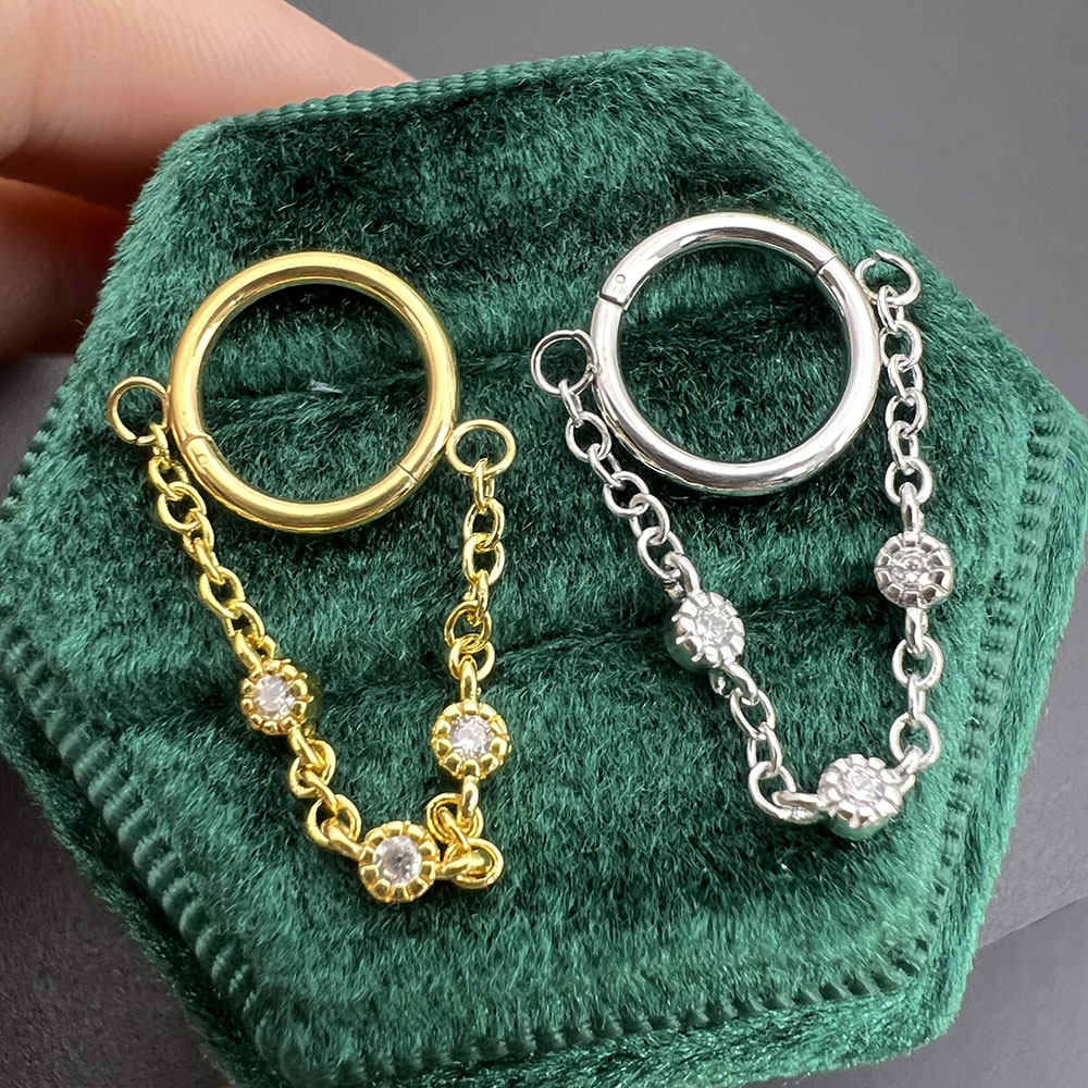1Pc Roestvrij Staal Eenvoudige Septum Piercing Neus Ringen Vrouwen Oorringen Met Ketting Goud Kleur Tragus Toren Oor Piercing Sieraden