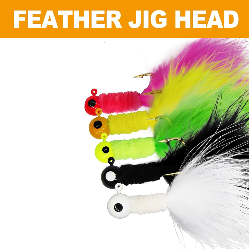5 pièces leurre de pêche plume métal gabarit tête crochet pêche marabout leurre pour doré Panfish Sunfish Bluegill perche Swimbait
