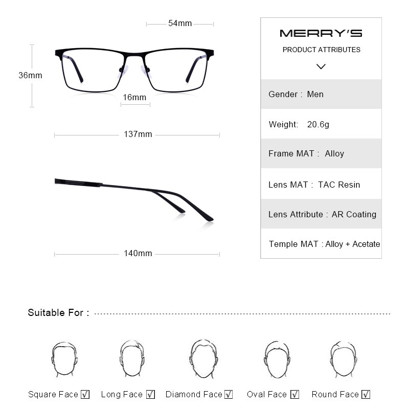 MERRYS-gafas de sol cuadradas para hombre, anteojos Montura de gafas de aleación de titanio para miopía, graduadas, ultralivianas, S2047