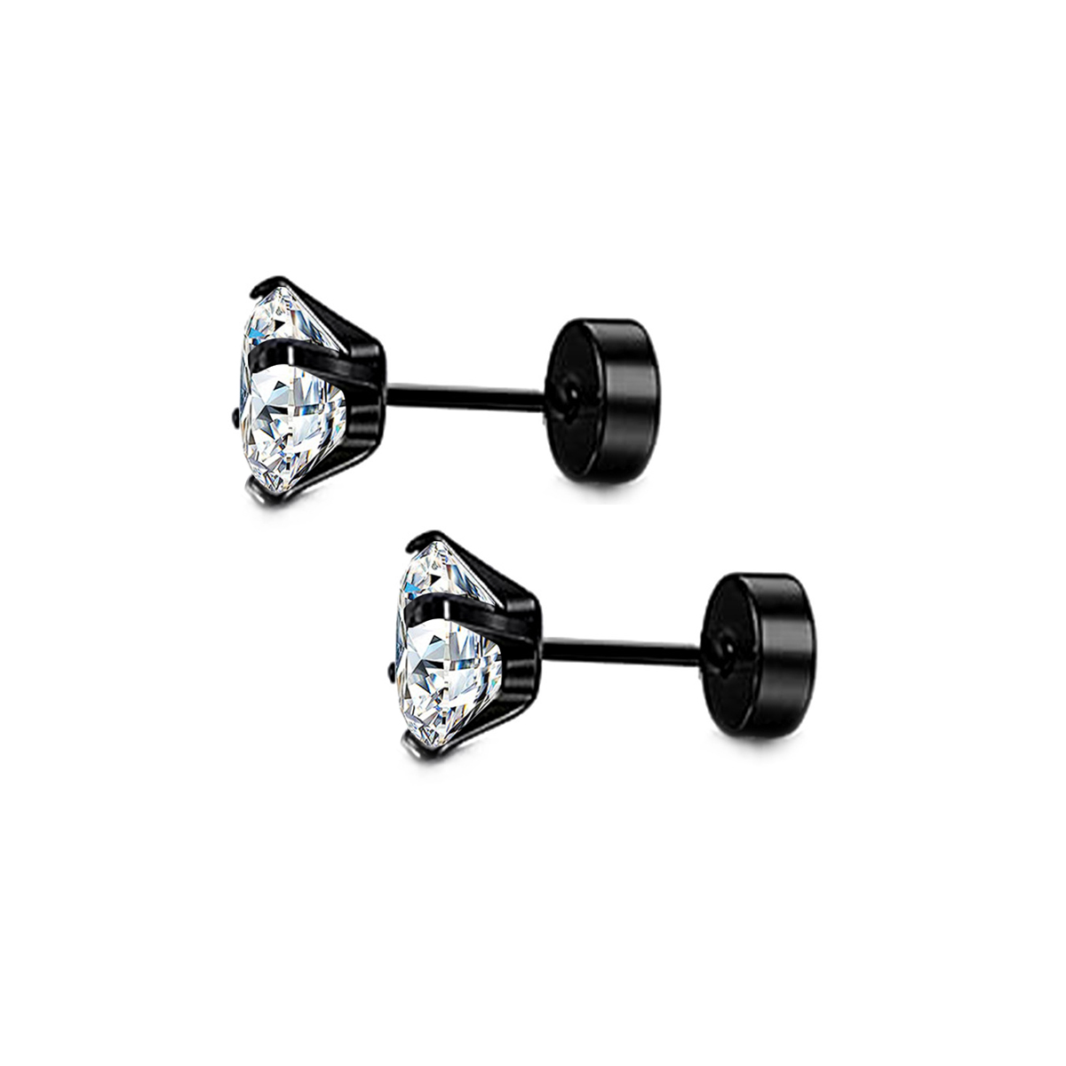 1Pair Stainless Steel Crystal Screw Back Stud Flat Earrings for Women Men Punk Cool Clear Cubic Zirconia Tiny Piercing Style: Red / Imitation Rhodium Plated