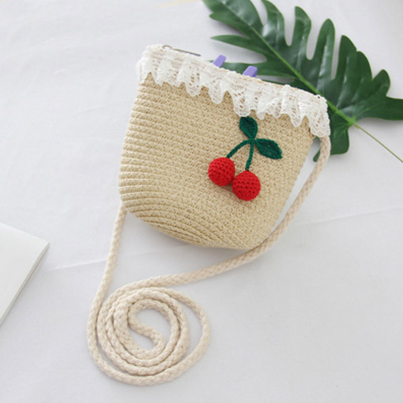 New Summer Baby Girl cappello di paglia borsa Set vacanze all'aperto bambini ragazze Cherry Beach cappelli da sole bambini Panama Cap And Bag Suit: G Beige bag