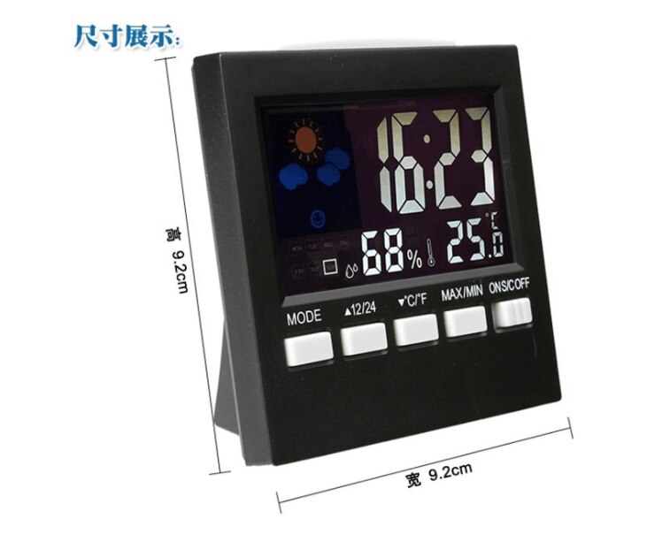 Digitale Display Thermometer Vochtigheid Klok Kleurrijke Lcd Alarm Kalender Weer Pop: Default Title