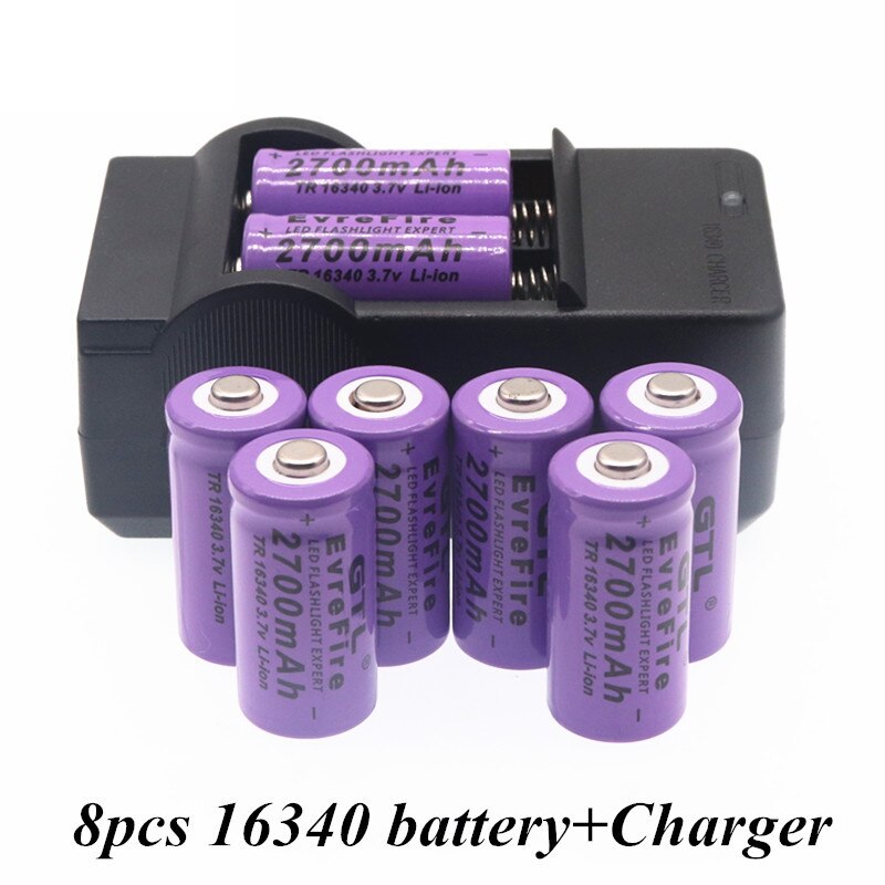 100% Originele 16340 Batterij CR123A 16340 Batterij 2700Mah 3.7V Li-Ion Oplaadbare Batterij + 16340Charger