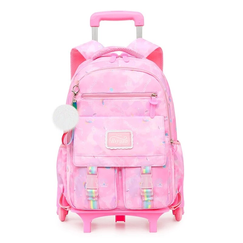 Mochila escolar ortopédica con ruedas para niño, morral impermeable para estudiante de primaria, morral de viaje para chicas adolescentes, mochilas escolares con ruedas: pink