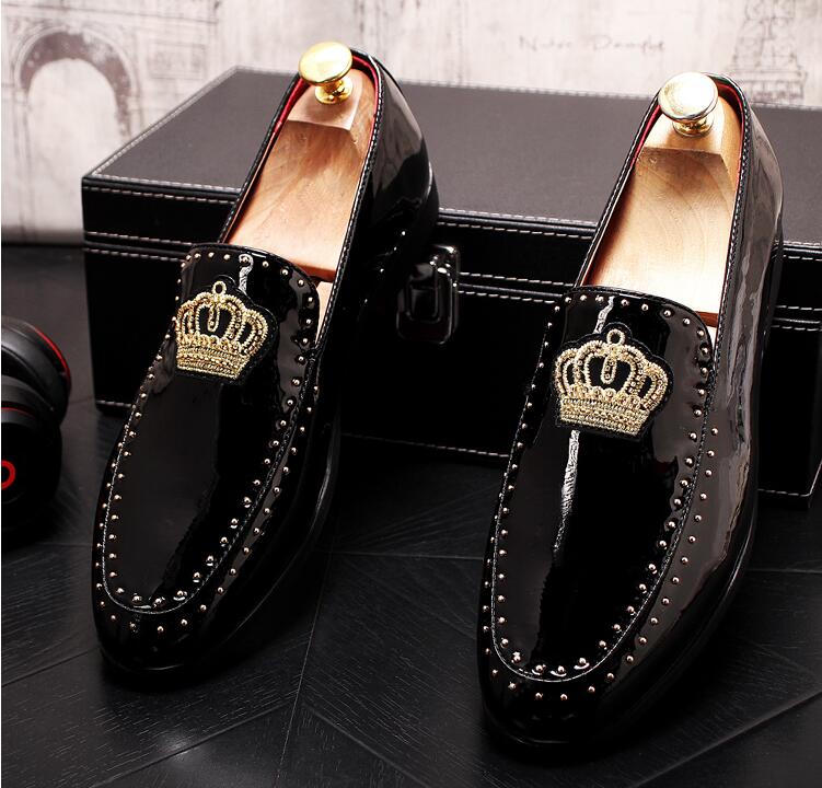 Men charming glitter embroidery crown flats Dress Loafers gentleman Shoes Male Wedding Homecoming Evening Groom Prom