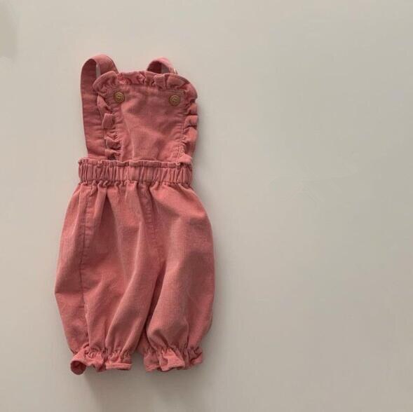 9652C Kinderen Broek Lente 2022 Japanse Baby Corduroy Verstoorde Strap Broek Casual Meisje Leuke Jarretel Broek Outfits: pink / 80 for 1y