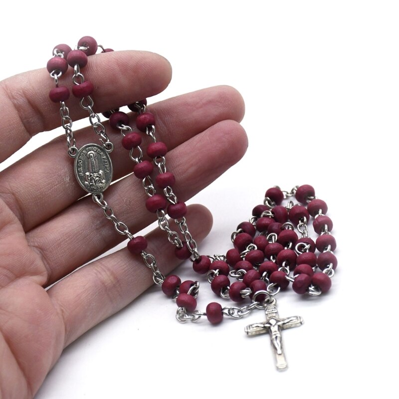 XX9B Rose Geur Rozenkrans Kruis Ketting Set Ketting Met Opbergdoos Voor Religieuze Kerk Decoratie Houten Kettingen