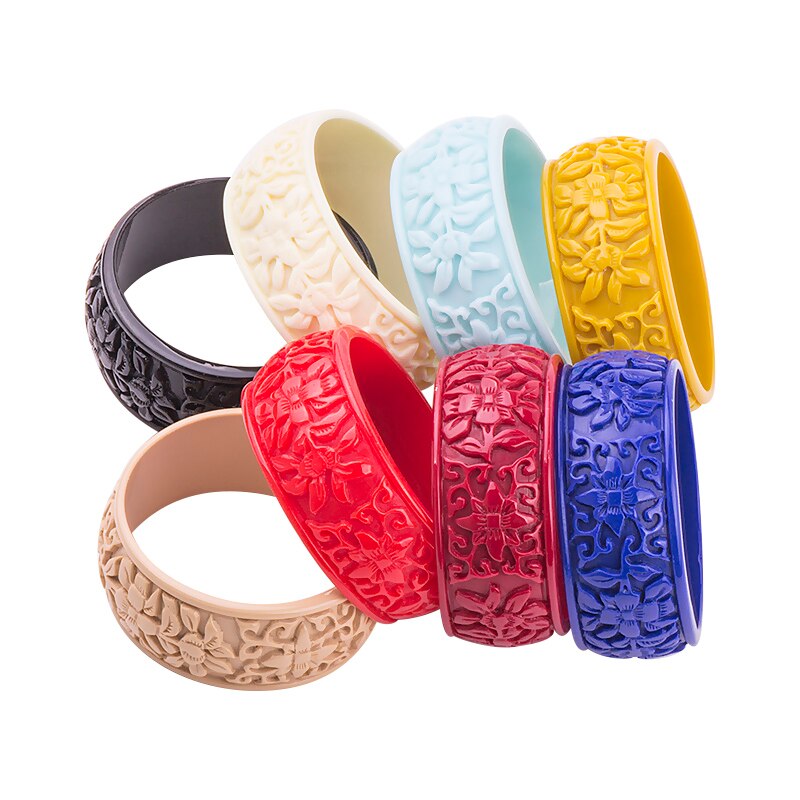 GuanLong-brazalete de resina acrílica para mujer, brazalete ancho con flor tallada, a la , para niñas, de joyería