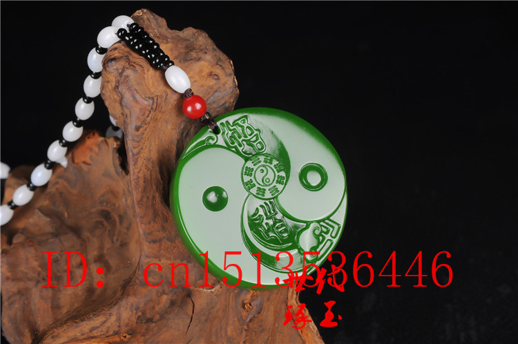 Chinese Groene Jade Taiji Bagua Hanger Ketting Charm Sieraden Mode Accessoires Hand-Gesneden Man Vrouw Luck Amulet