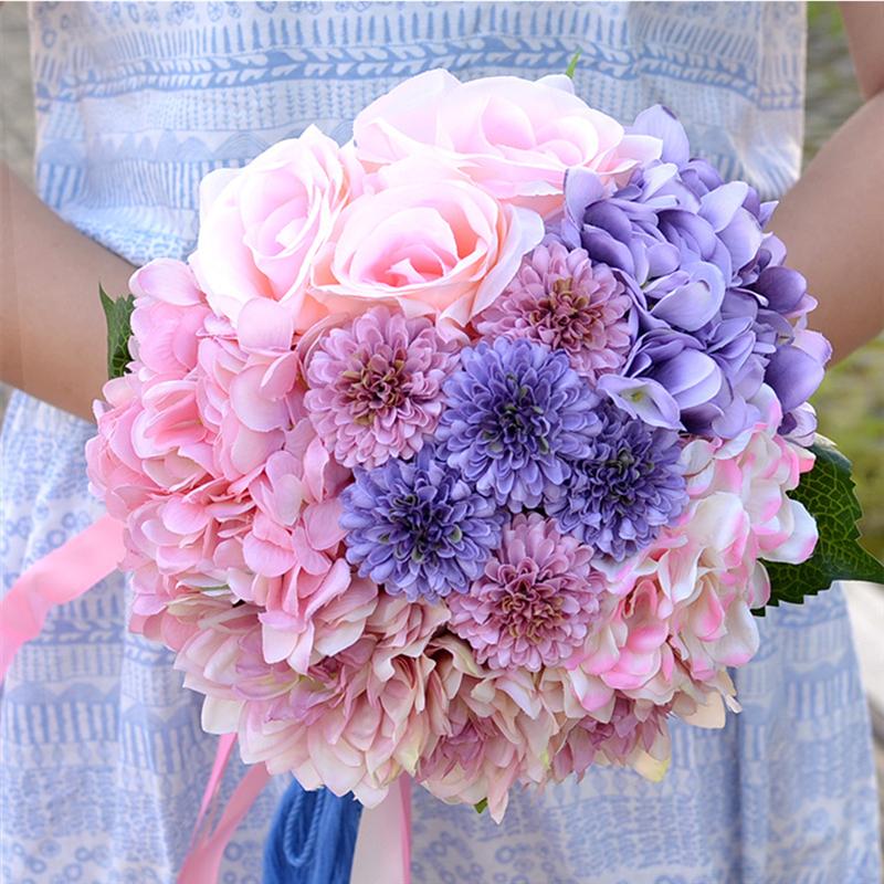 Bryllupsbukett silke brudepikebukett brudebukett kunstige blomster til bryllupsfest: Stil 4