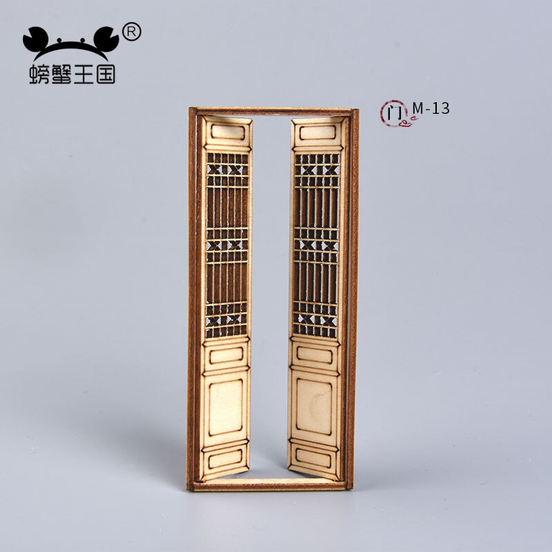 3pcs Dollhouse mini Furniture Miniature Doll accessories Chinese Style Wooden Movable Door model Building material: m-13