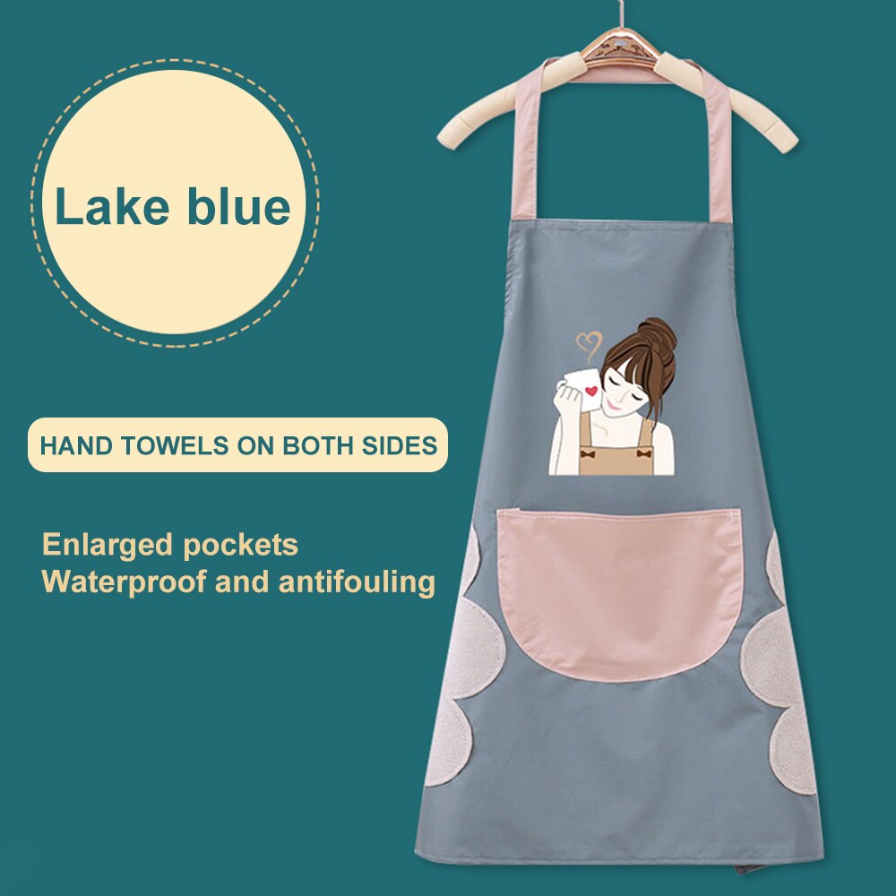 Hand Towel Apron Waterproof Stain Home Kitchen Cooking Waist Korean Cute Bear Hanging Neck Towel Apron Oversleeve: blue wipe hands