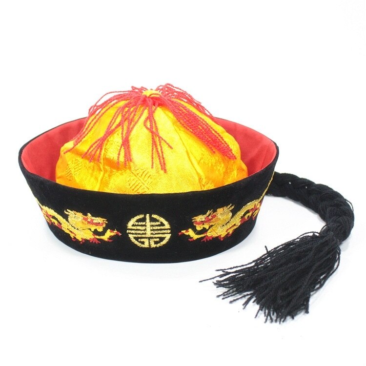 Sombrero chino con de dragón, gorro con estampado de los caballeros de la dinastía Qing Tang, Estilo Vintage chino tradicional, 201-093: Adult