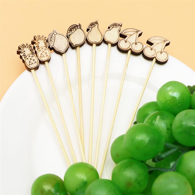 100pcs 12cm Disposable Fruit Picks Bamboo Cake Cocktail Sticks Buffet Desserts Skewer Sandwich Fork Party Wedding Supplies