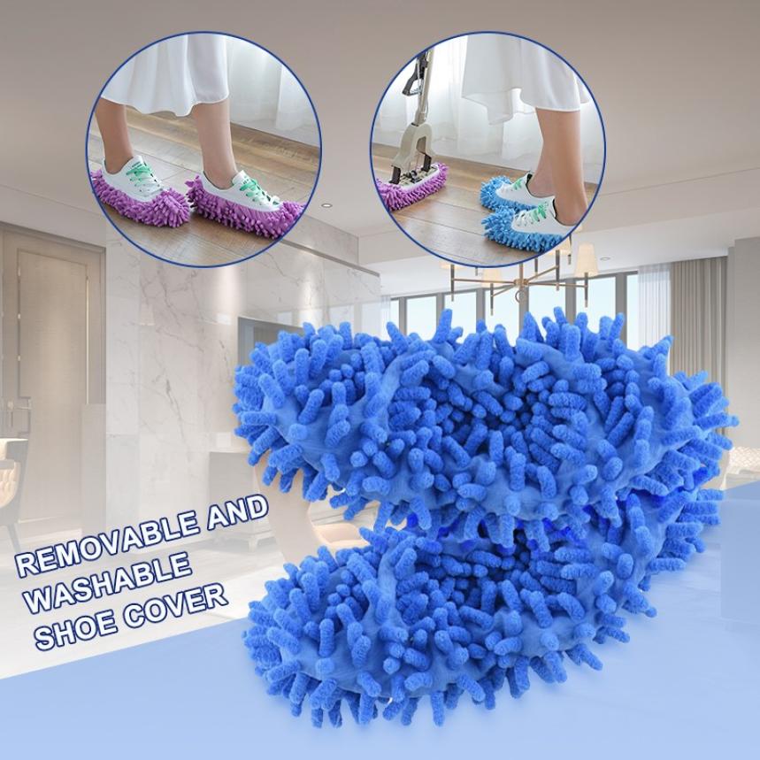 1 paire de serpillères de nettoyage pour pantoufles, nettoyeur de pieds, dépoussiérage du sol, couvre-chaussures paresseux, outils de nettoyage pratiques en microfibre pour la maison